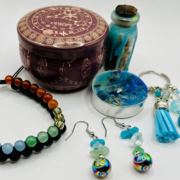 PISCES GIFT Zodiac Healing Crystal Gift Set (6 pc) - FREE abundance candle - Picture 2 of 3